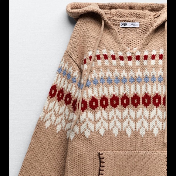 ZARA WOOL BLEND JACQUARD PONCHO - Picture 6 of 6